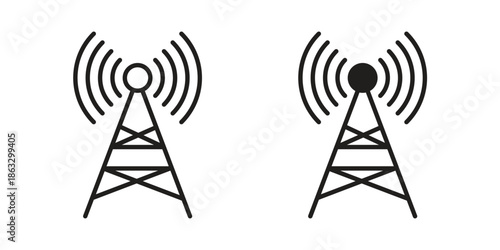 Broadcast tower icons vector silhouette set. thin line icon pack.