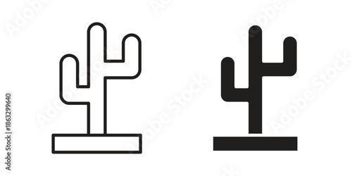 Cactus icons vector silhouette set. thin line icon pack.