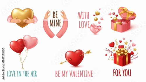 Collection of Valentine's Day icons and graphics, perfect for romantic designs