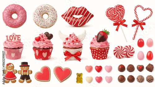A delightful assortment of sweet treats and confectionery, including cupcakes, donuts, lollipops, and chocolates, perfect for celebrations and gifting