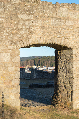 The medieval castle. The ruins of the castle on a winter evening? at sunset.