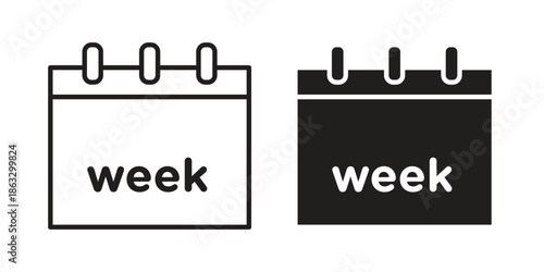 Calendar week icons vector silhouette set. thin line icon pack.