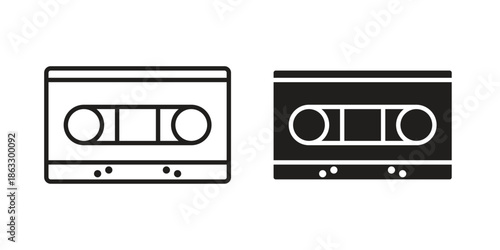 Cassette tape icons vector silhouette set. thin line icon pack.