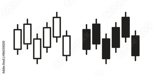 Chart candlestick icons vector silhouette set. thin line icon pack.