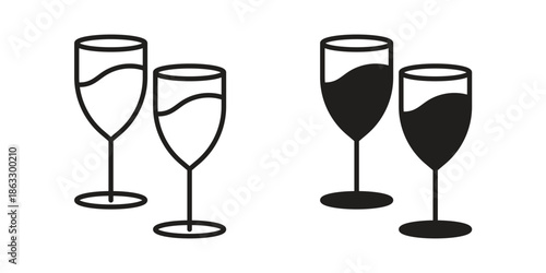 Champagne Glass icons vector silhouette set. thin line icon pack.