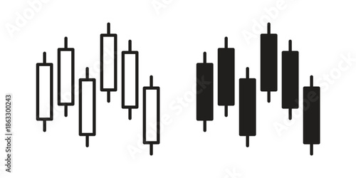 Chart candlestick icons vector silhouette set. thin line icon pack.