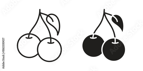 Cherry icons vector silhouette set. thin line icon pack.