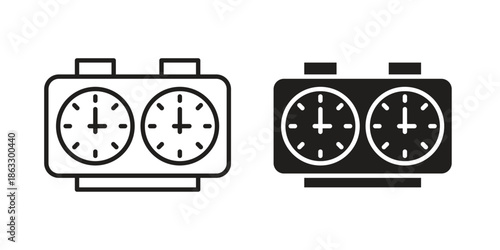 Chess clock icons vector silhouette set. thin line icon pack.