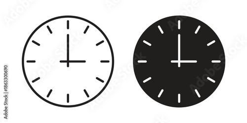 Clock face icons vector silhouette set. thin line icon pack.