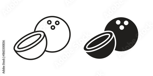 Coconut icons vector silhouette set. thin line icon pack.