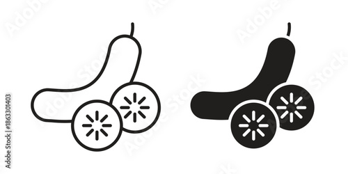 Cucumber icons vector silhouette set. thin line icon pack.