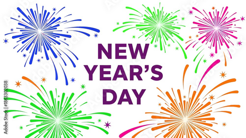 Vibrant New Year's Day celebration with colorful fireworks display
