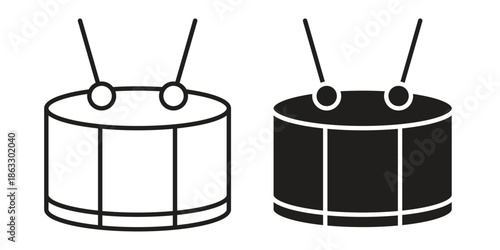 Drum icons vector silhouette set. thin line icon pack.