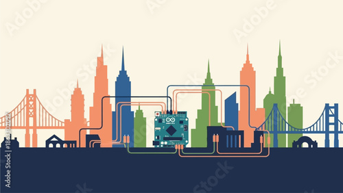 Smart cityscape with modern technology integration and urban landscape