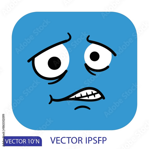Blue emoticon face with worried expression