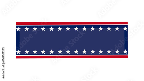 Stylized patriotic banner design featuring white stars on red stripes and a central blue field, ideal for national holiday celebrations, event decorations, and governmental themes