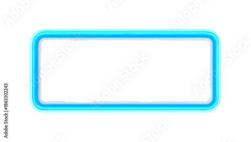 A bright blue neon rectangle frame with rounded corners, illuminated against a white background, offering a vibrant and glowing border for creative design applications