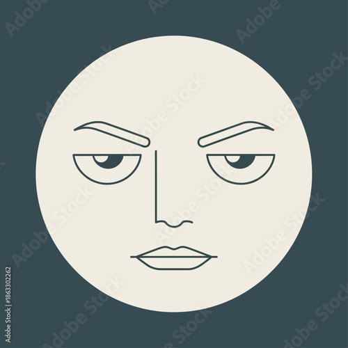 Moon face with a displeased expression on dark background