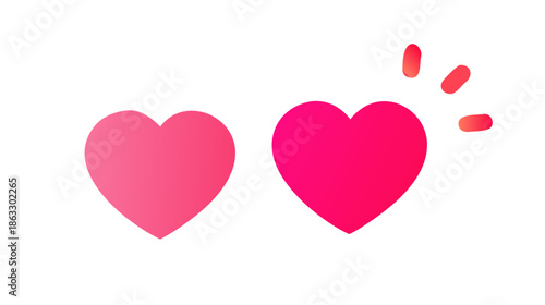 Two heart icons with a gradient of pink to red, one solid and one pulsating with bright lines around it