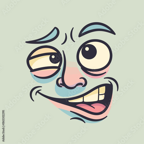 Cartoon face with comically exaggerated wide eyes and open mouth