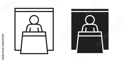 Exhibitor icons vector silhouette set. thin line icon pack.