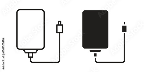 External hard drive icons vector silhouette set. thin line icon pack.