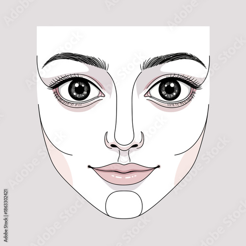 Stunning woman's face with makeup and contouring illustration