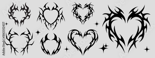 Neo tribal heart icons, vector for metal design