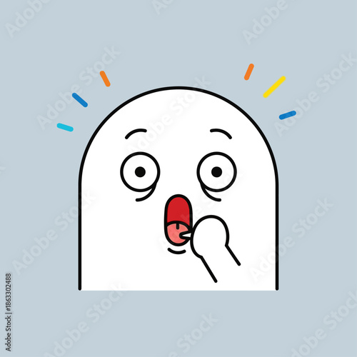 Surprised cartoon character taking medicine with colorful sparks