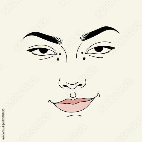 Stunning woman face with facial piercings and bold makeup