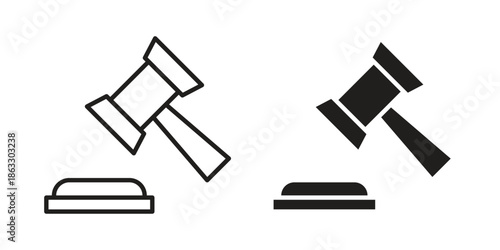 Gavel icons vector silhouette set. thin line icon pack.