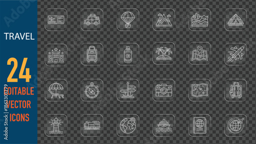 Travel Icons Set Vector Illustration Editable Tourism Symbols