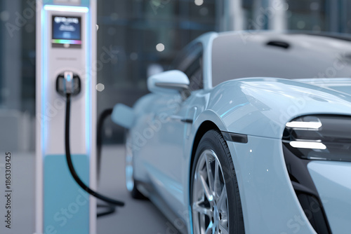 Une voiture électrique connectée à une borne de recharge.