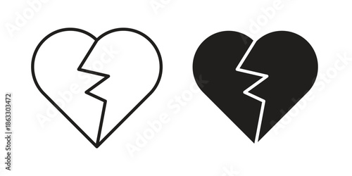 Heart Crack icons vector silhouette set. thin line icon pack.