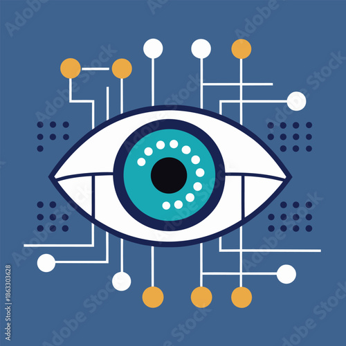 Artificial Intelligence and Biometric Technology Vision Icon with Cybernetic Eye and Electronic Circuitry Pattern