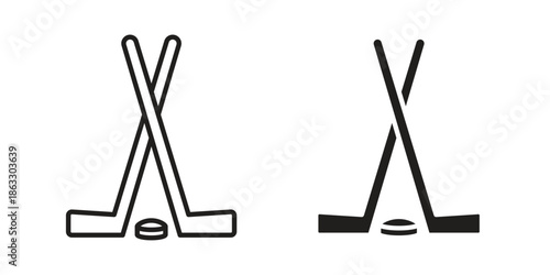 Hockey sticks icons vector silhouette set. thin line icon pack.