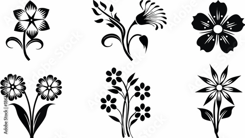Elegant black floral silhouettes on white background
