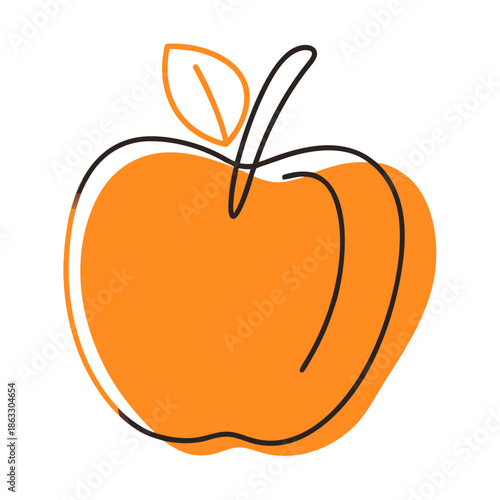 Orange apple illustration in simple line art style  