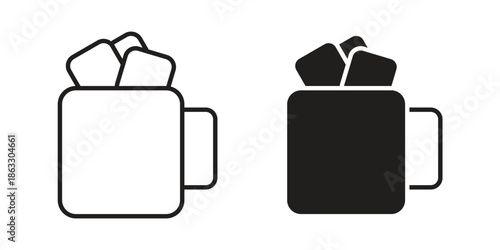 Marshmallows Mug icons vector silhouette set. thin line icon pack.