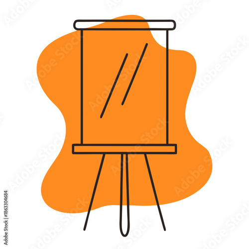 Art easel with blank canvas on orange abstract background  