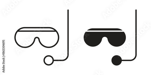 Mask snorkel icons vector silhouette set. thin line icon pack.