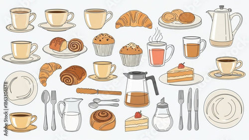 Delicious breakfast spread with pastries and coffee