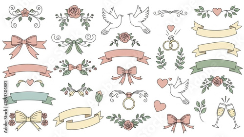 Charming wedding elements with ribbons and symbols