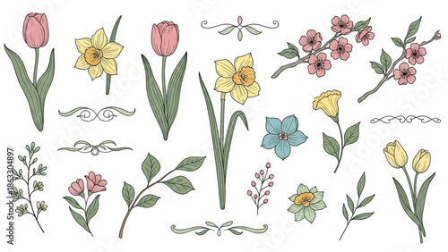 Vibrant floral illustrations for spring and summer designs