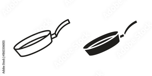 Pan frying icons vector silhouette set. thin line icon pack.