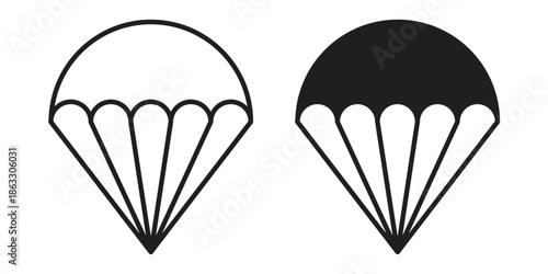 Parachute icons vector silhouette set. thin line icon pack.