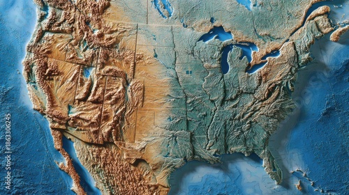 Topographic map of the United States terrain