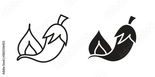 Pepper hot icons vector silhouette set. thin line icon pack.