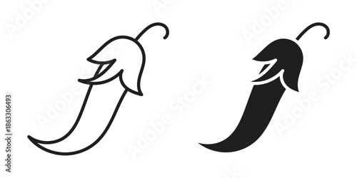 Pepper icons vector silhouette set. thin line icon pack.