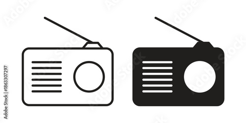 Radio icons vector silhouette set. thin line icon pack.